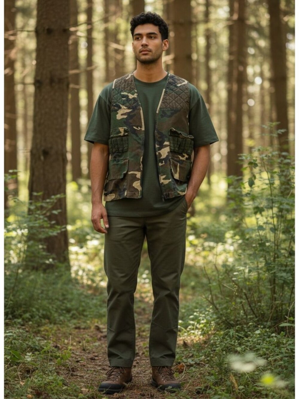 Sports Afield Camouflage Hunting Vest Quilted Pockets Cotton M Nylon Lining